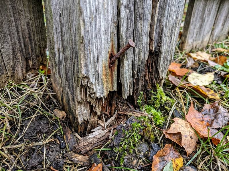 Sample photo: rot at the base of a fence post